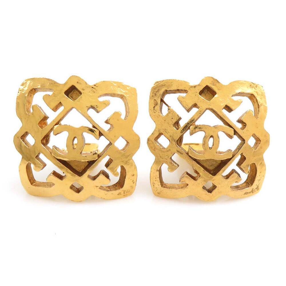 CHANEL Gold Logo Earrings